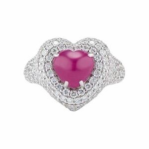 2CT Pink Ruby and Micro Pave CZ Heart-Shaped Ring